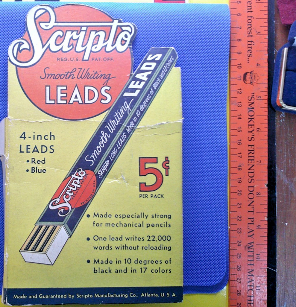 1940 SCRIPTO 5 CENT Smooth Writing LEADS CARDBOARD STORE DISPLAY