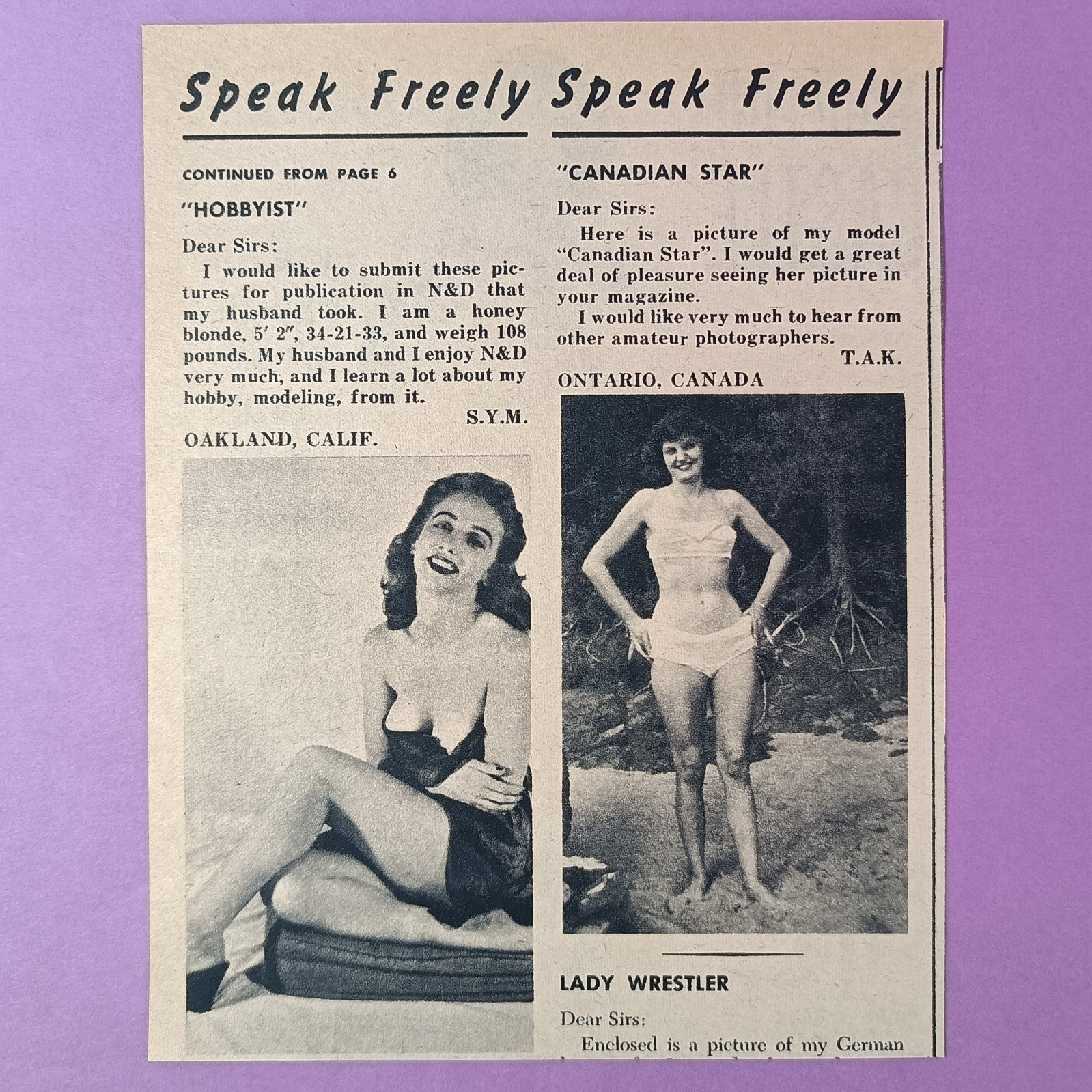 Madeline Castle vintage 1958 print ad for pin-up photographs Playboy model