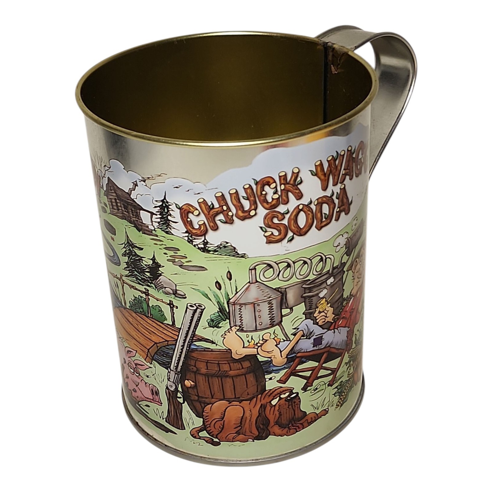 Chuck Wagon Soda Tin Mug Cup Rustic Country Hillbilly Novelty 5.25″ Tall Vintage
