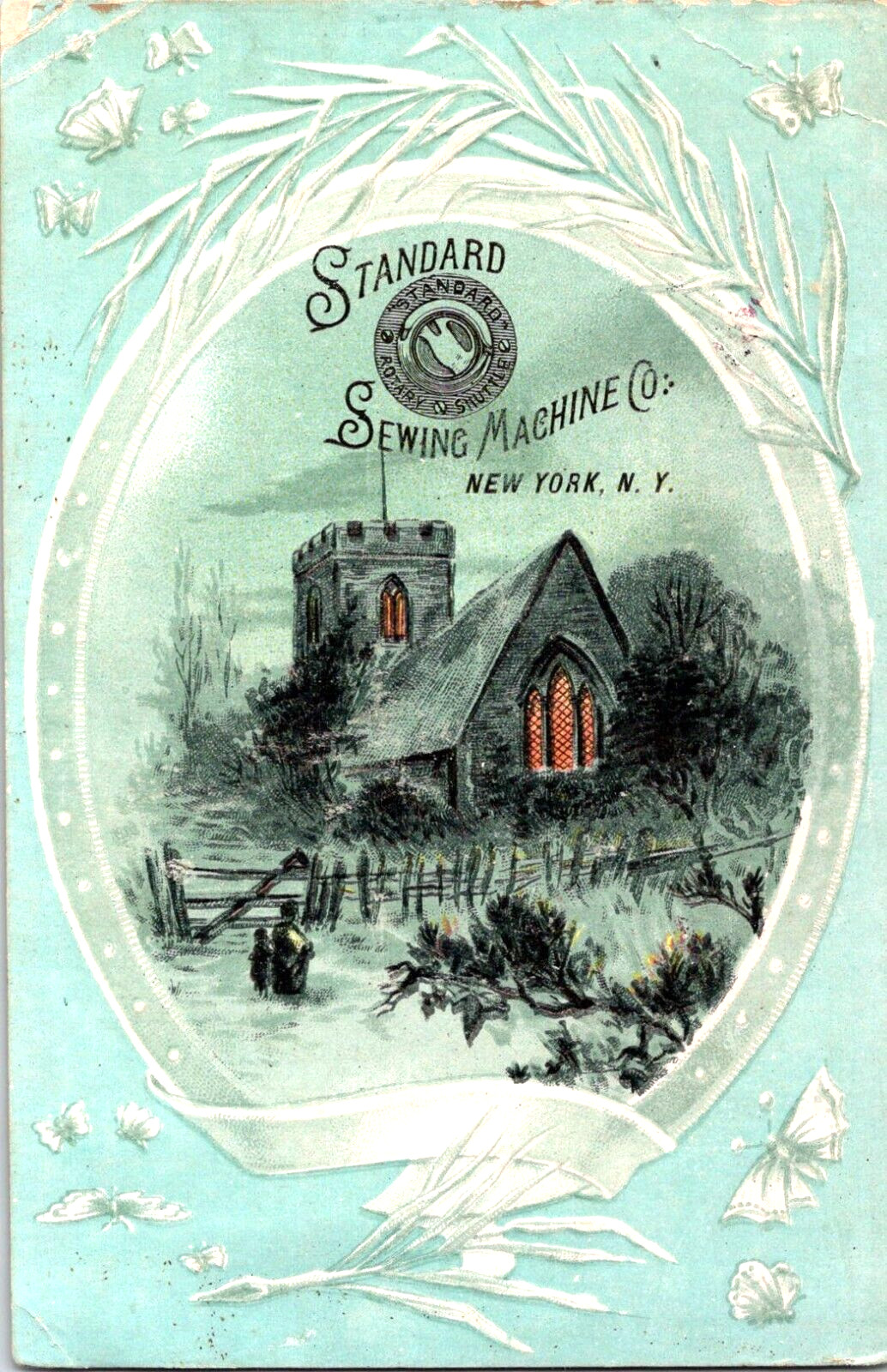 Standard Sewing Machine Co Winter Church Scene Victorian Trade Card