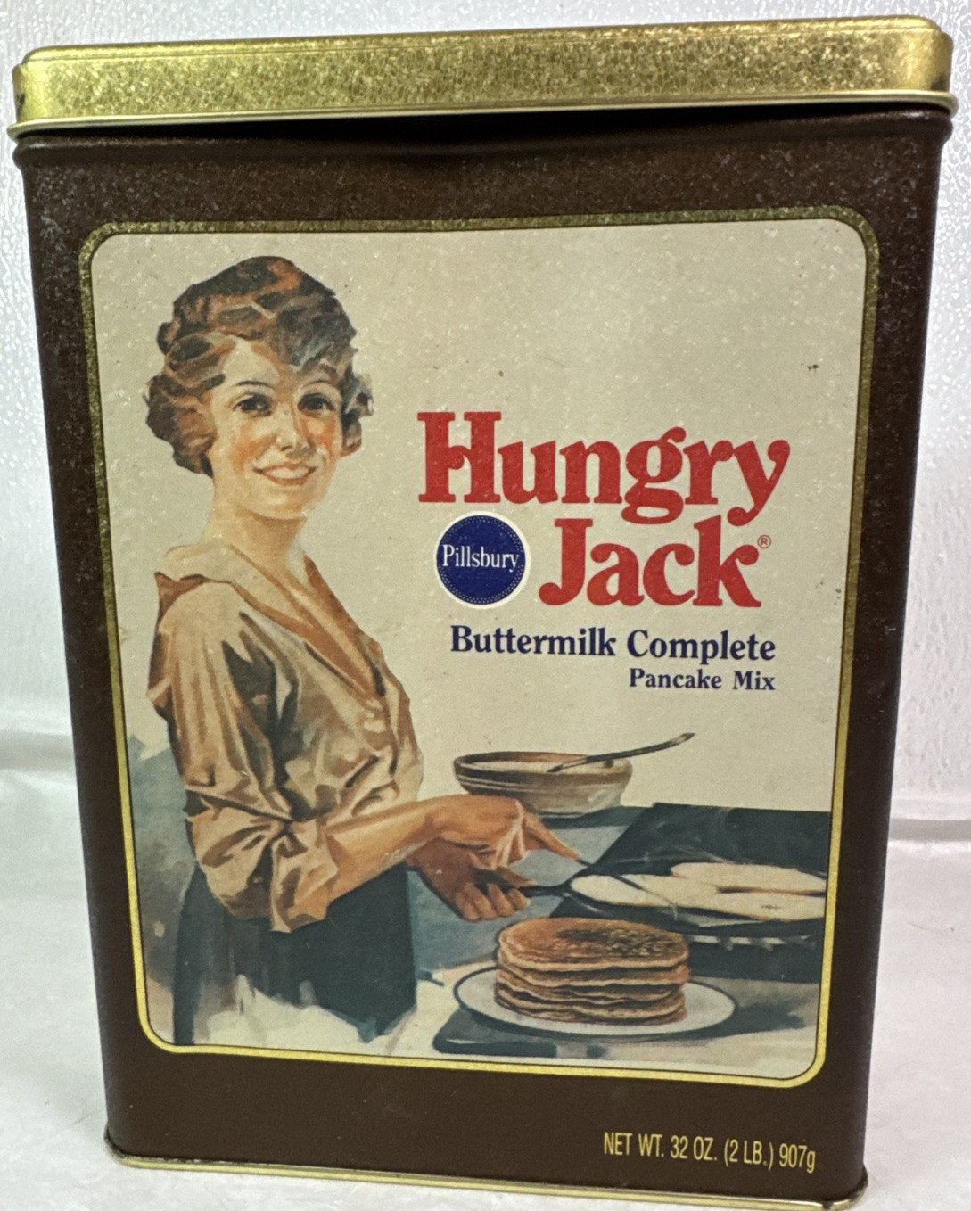 Vintage 1980’s Pillsbury Hungry Jack Buttermilk Pancake 32 oz Tin Kids on Back