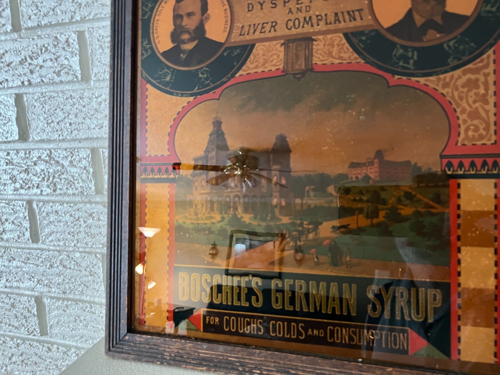 Rare August Flower German Syrup Quack Medicine Reverse Painted Sign on glass