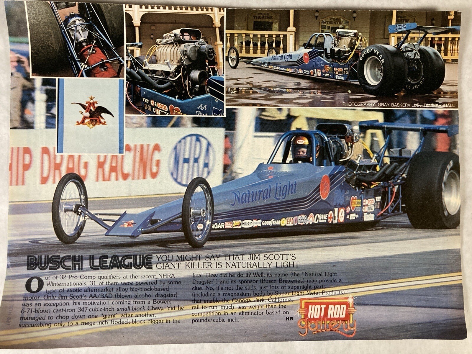 1979 Hot Rod Gallery Busch League Print Ad Jim Scott NHRA Natural Light Dragster