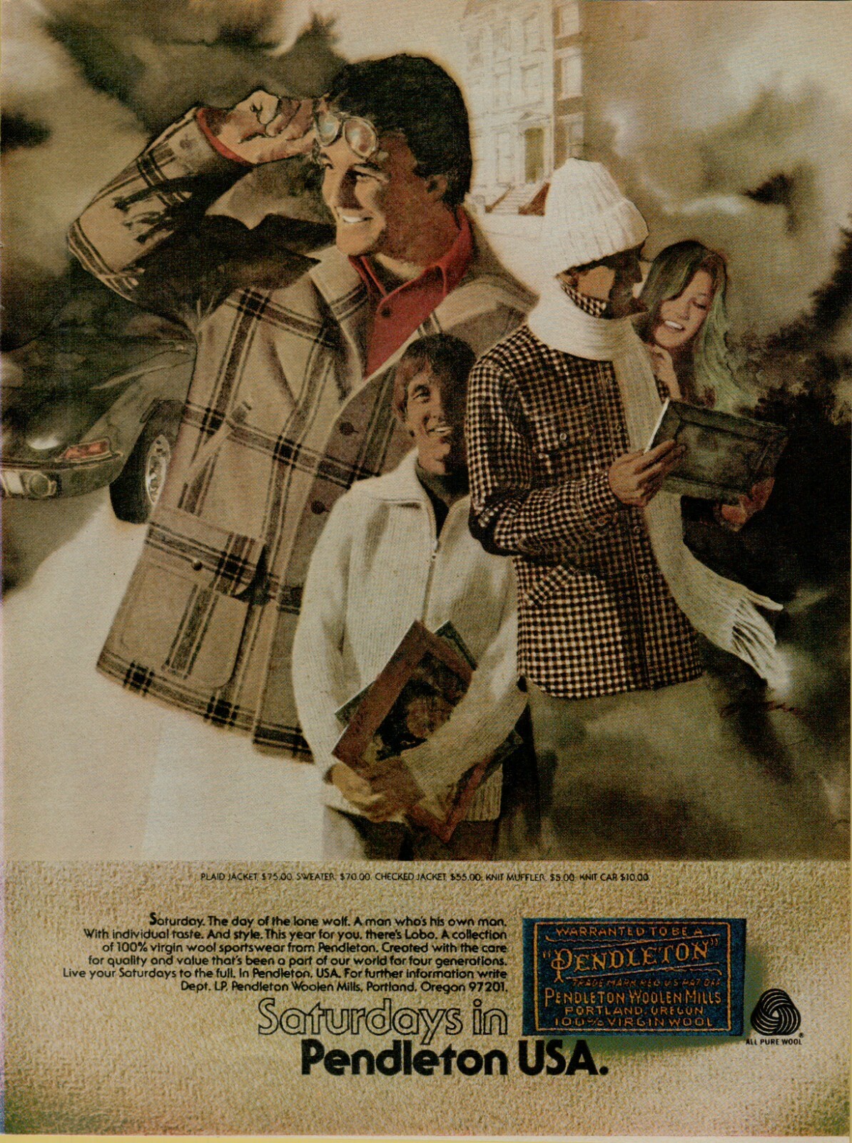 1977 Pendleton USA Plaid Jacket Checked Muffler Logo Collection Vintage Print Ad
