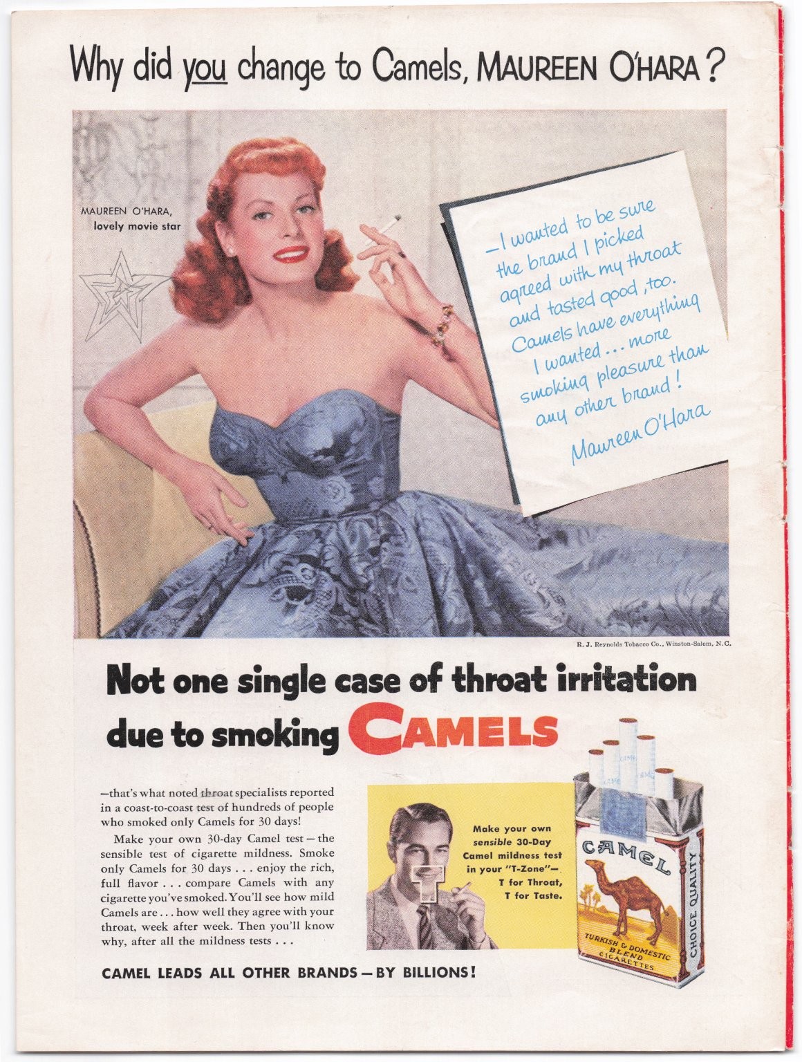 Camel Cigarettes Magazine Ad Maureen O’Hara 1950s Celebrity Tobacco