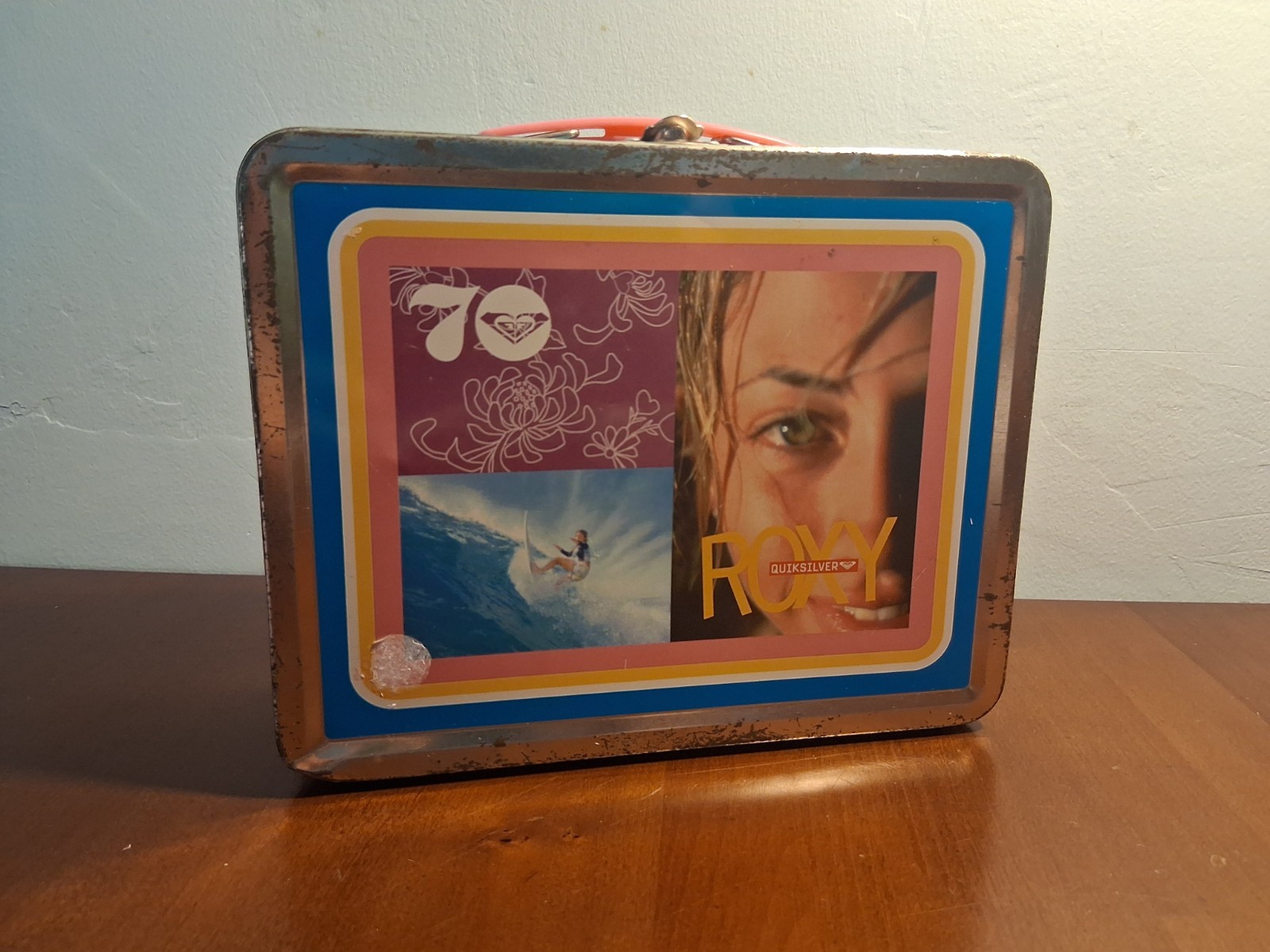 Vintage RARE Roxy Quiksilver Metal Lunchbox Tin With Lid 7.5×6×3