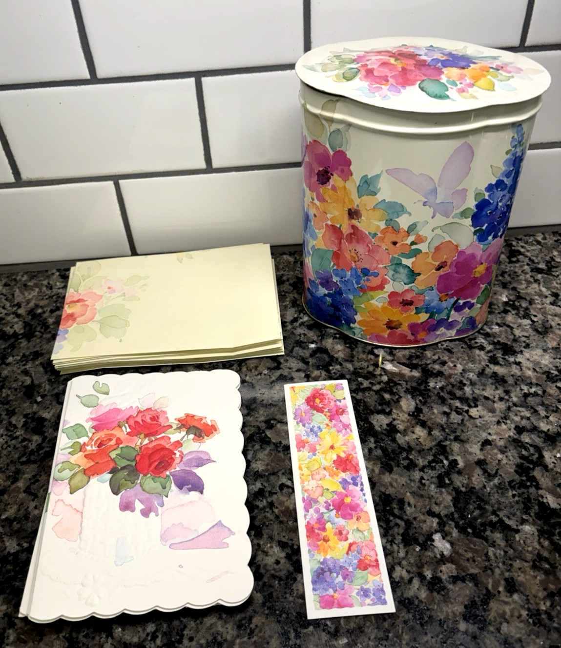 Vintage Floral Tin Raphael Tuck & Sons Victorian Collection W/ 10 Birthday Cards