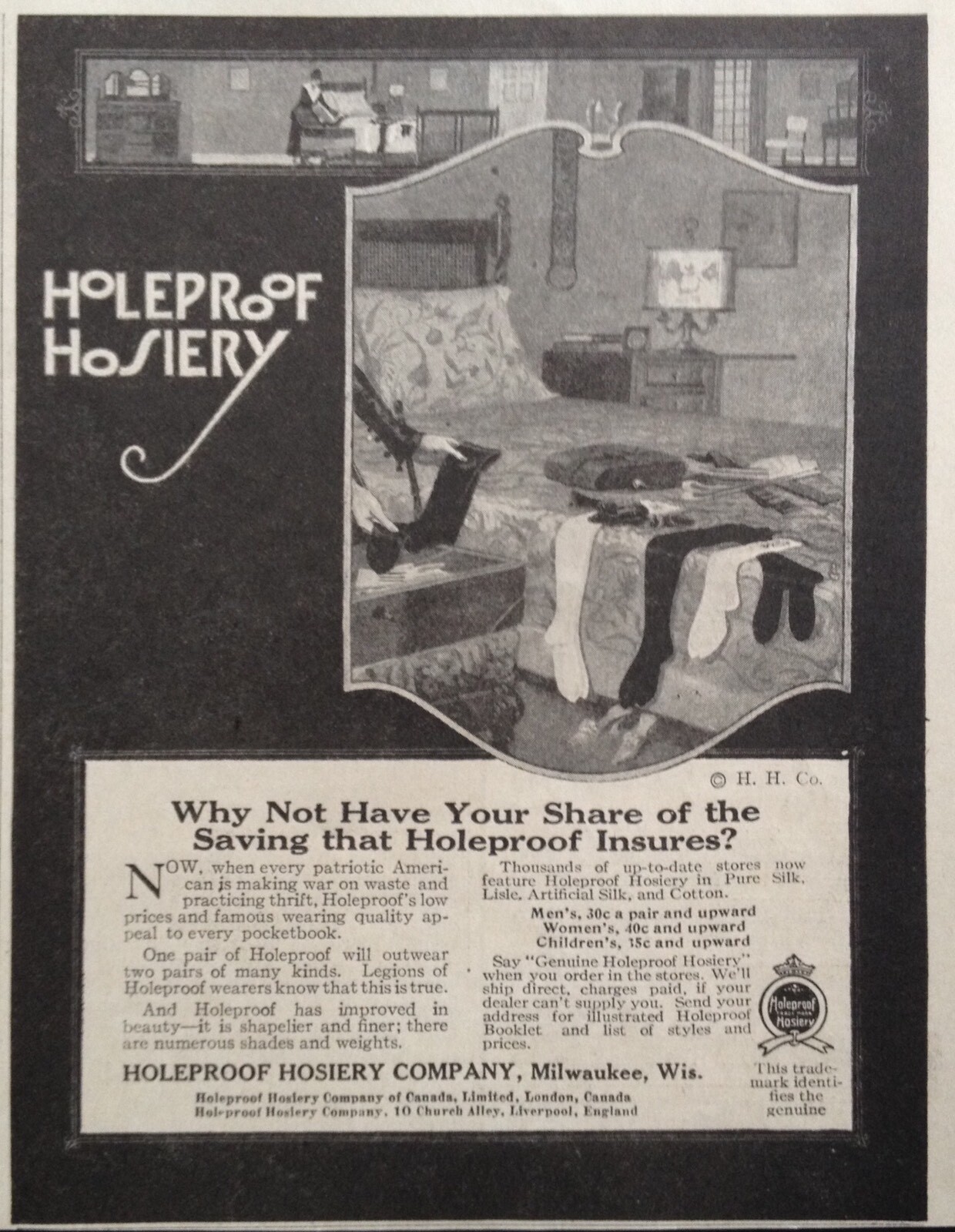 1917 AD(K14)~HOLEPROOF HOSIERY CO. MILW., WIS. HOSIERY FOR WHOLE FAMILY