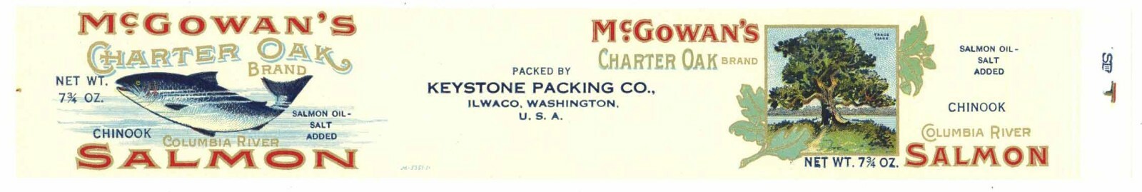 McGowan’s Charter Oak Brand, Ilwaco, WA *AN ORIGINAL 1930s TIN CAN LABEL* Salmon