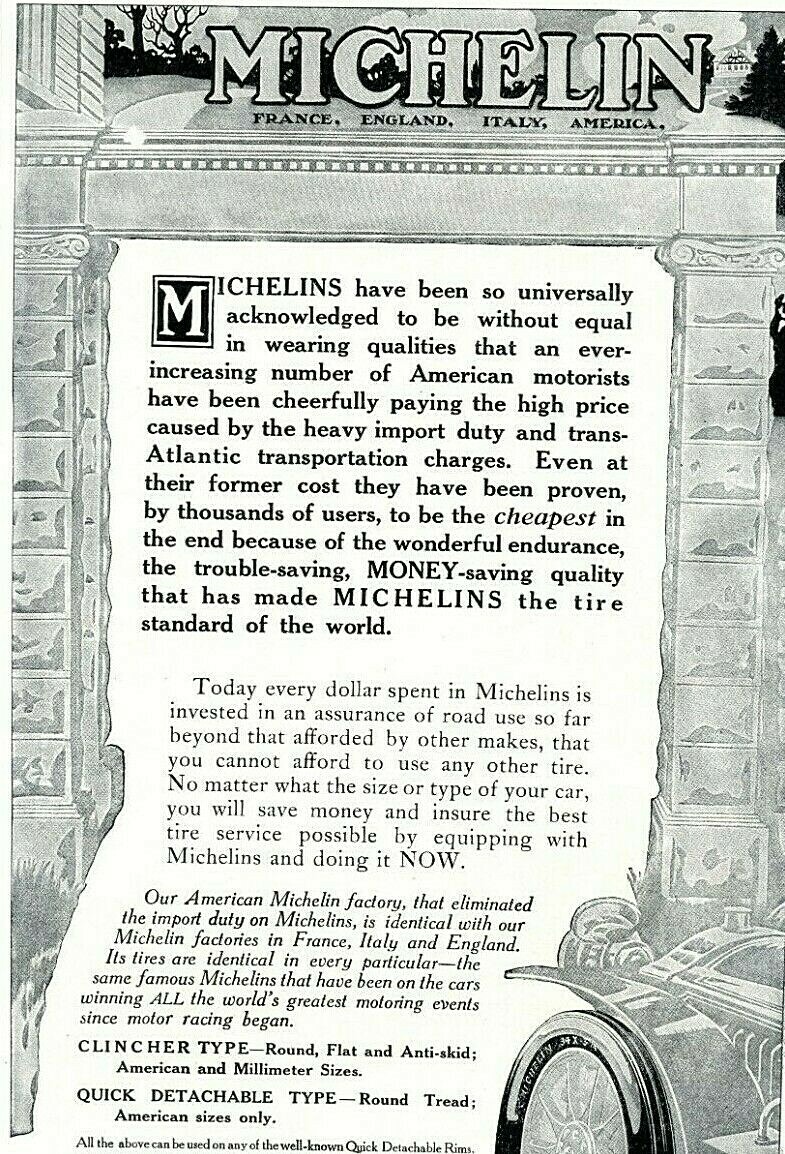 Vintage Ad Print Michelin Tire by Michelin Tire Co. , 1908, 9 x 5.75.