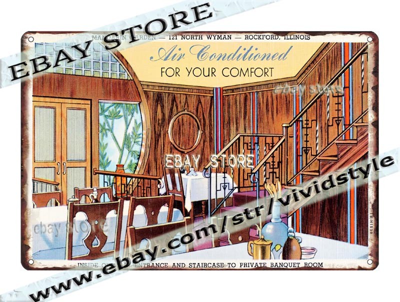 Tin Sign 1941 Mandarin Garden Rockford Illinois Chinese Restaurant living room
