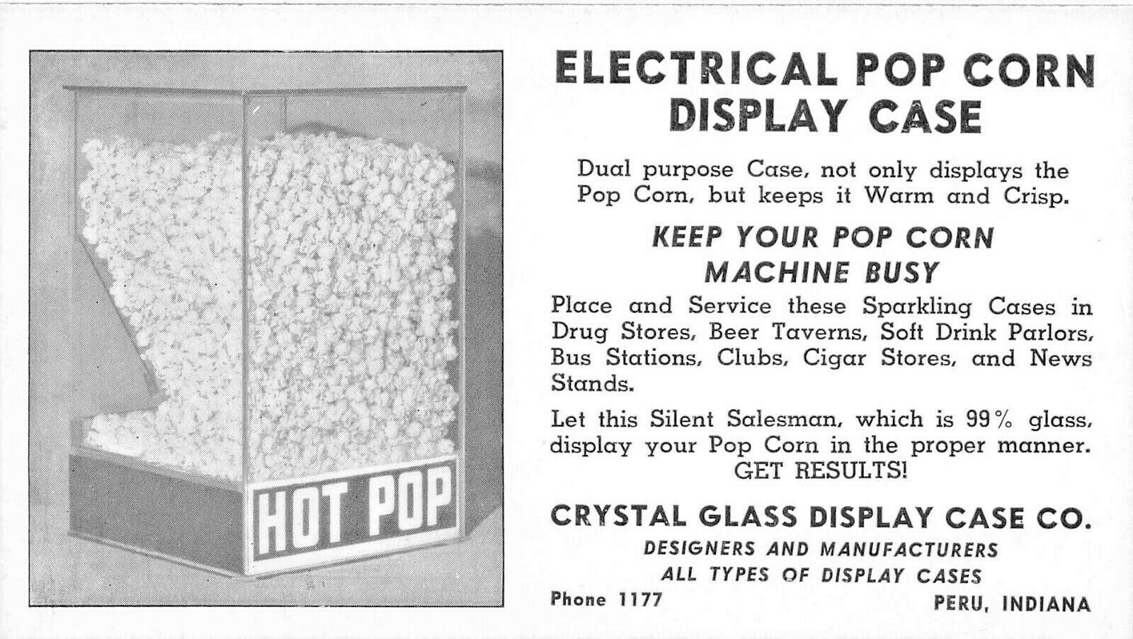 Peru IN Crystal Glass Popcorn Display Case, Blotter 3.5 x 6.25″.