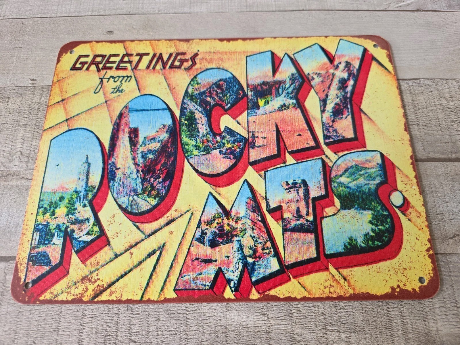 ‘Greetings from the Rocky Mountains’ – 9×12 METAL SIGN Vintage Postcard Look!