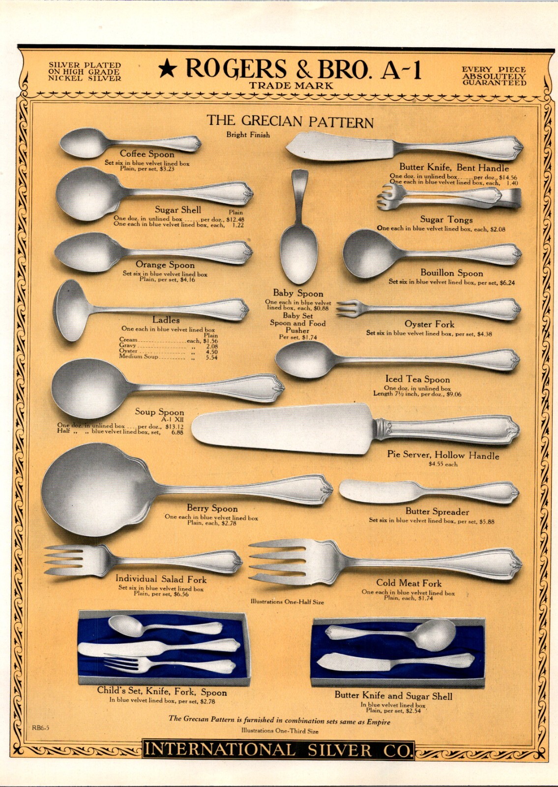 International Silver Co Grecian Pattern Flatware 1924 Illustrated Catalog Page