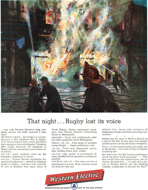 Rugby North Dakota Firefighters Western Electric Bell Systems 1955 Magazine Ad