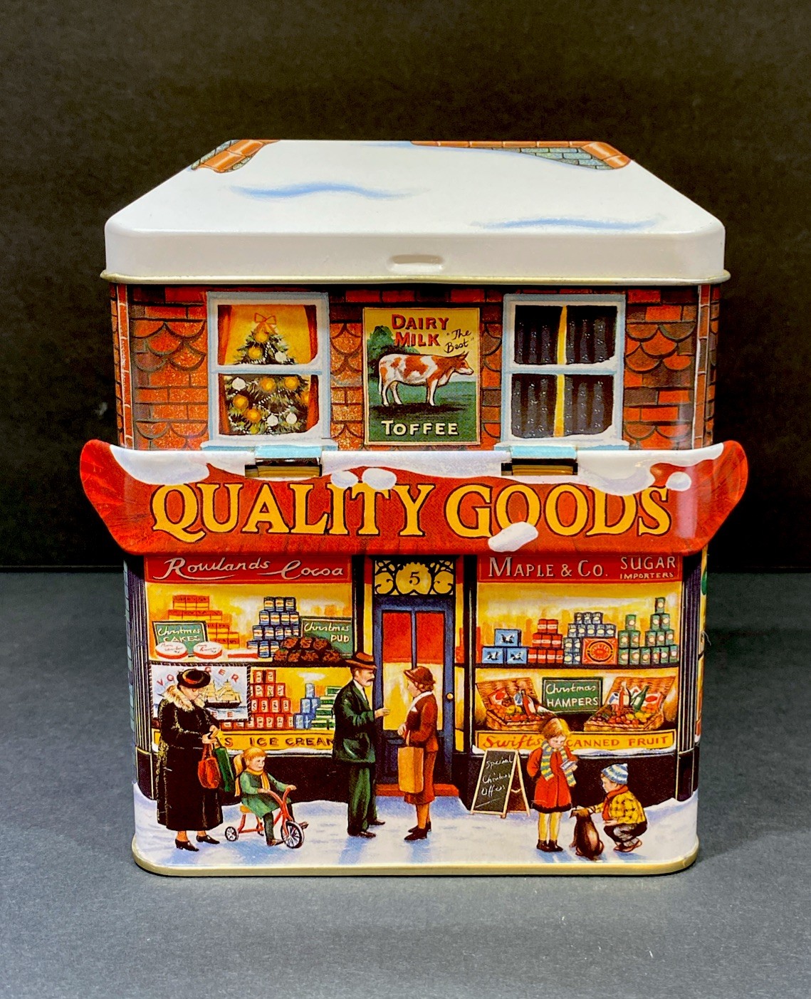 VTG Christmas Biscuit/ Candy Tin Box Container By Silver Crane Co “Canopy Series