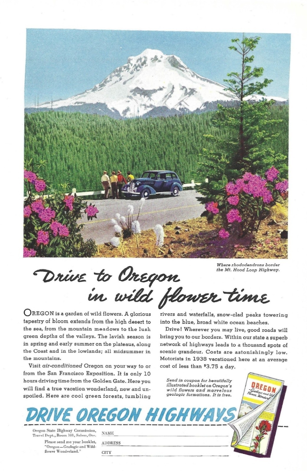 1939 Oregon State Vacation Vintage Color Print Ad Travel Ephemera Tourism