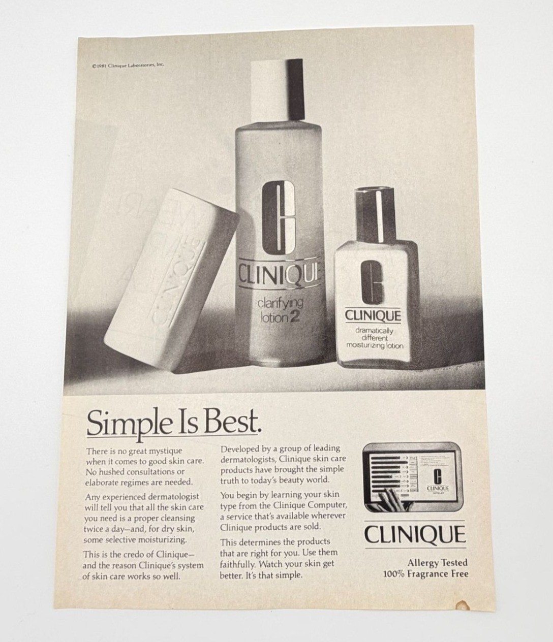 Clinique Vintage Skincare Print Ad 1980s Simple Is Best Retro Beauty