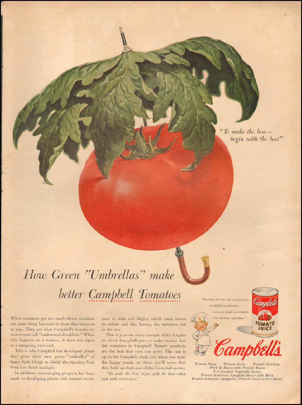 1954 Vintage ad for Campbell’s Tomato Juice`Large red Tomato Green Leaf (061418)