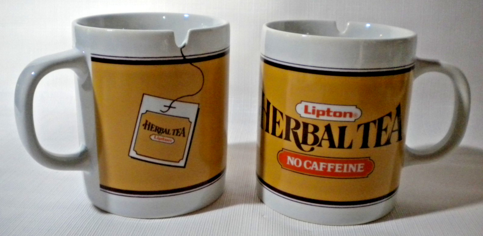 Set of 2 Vintage Lipton Herbal Tea Coffee Mugs Cups 80s 1980s Advertising