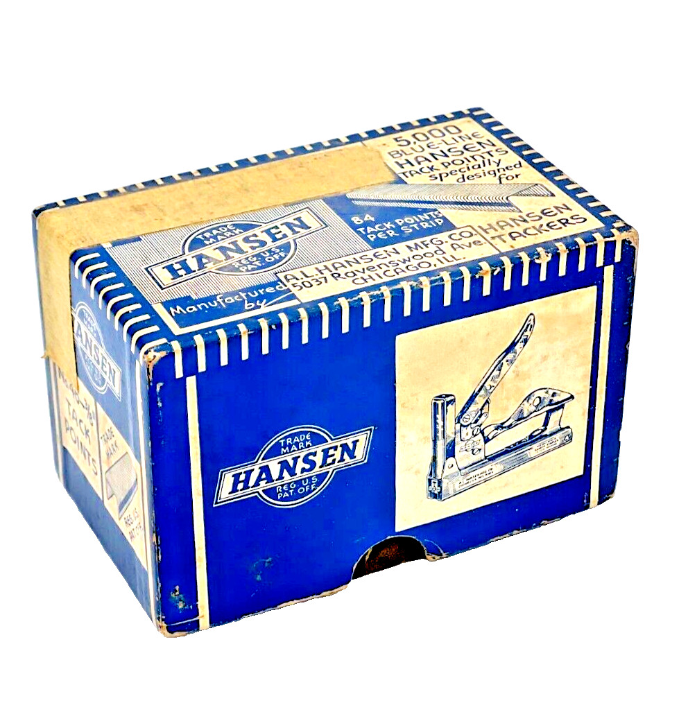 Hansen Tack Point Box few Tack Points included Blue Vintage Collectable Box