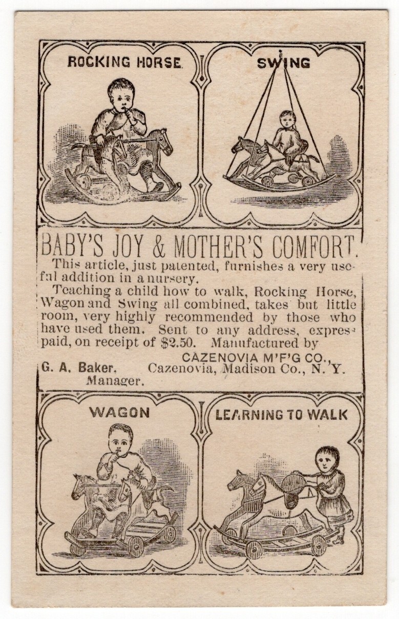 Baby Joy & Mother’s Comfort Child’s Versatile Rocking Horse Trade Card Cazenovia