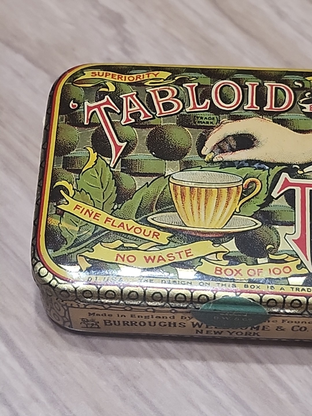 Vtg Tabloid Compressed Tea Tin Box Burrough Wellcome & Co
