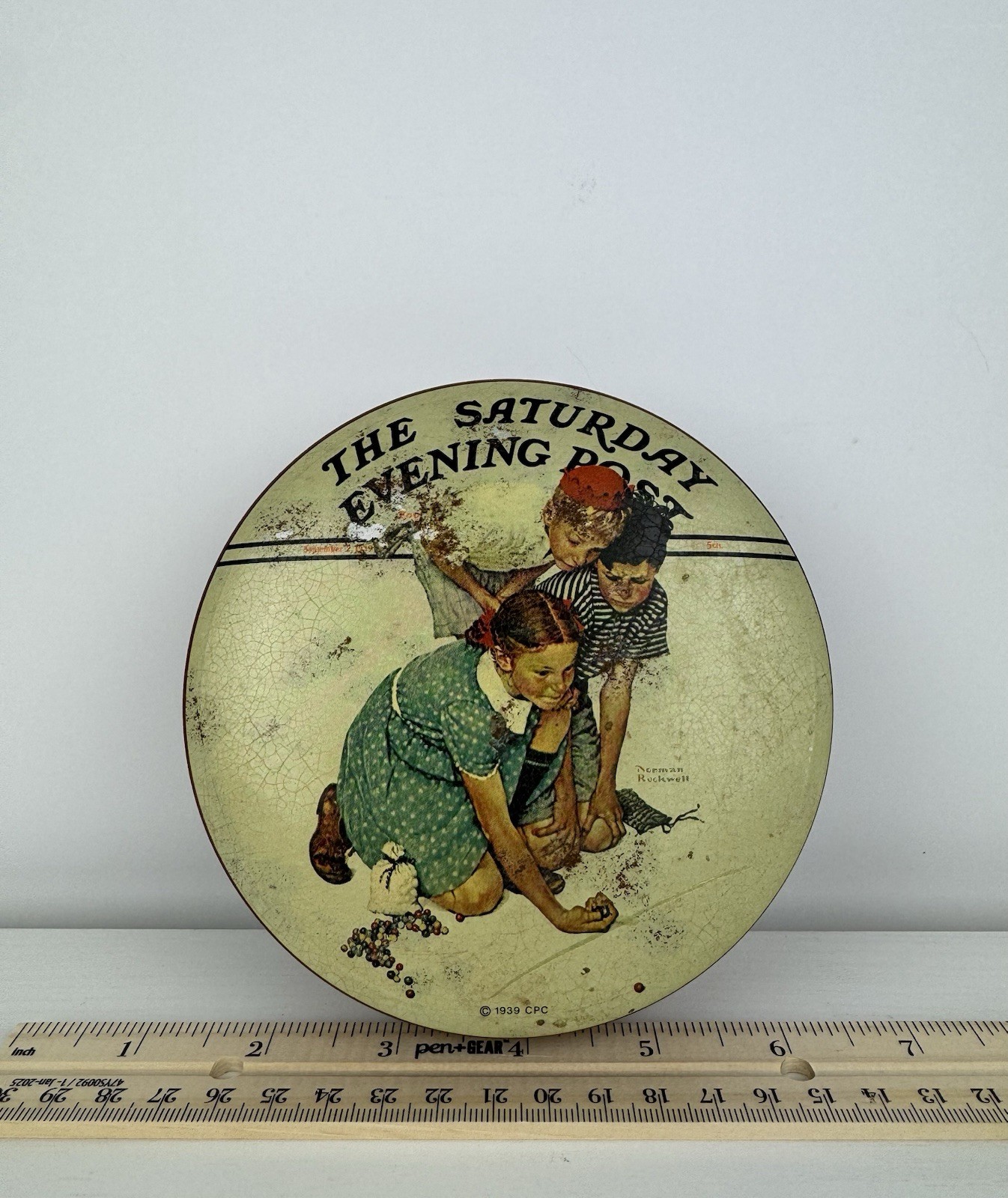 Vintage Norman Rockwell Evening Post Marbles Champ Retro Tin Box Decor Deco MCM
