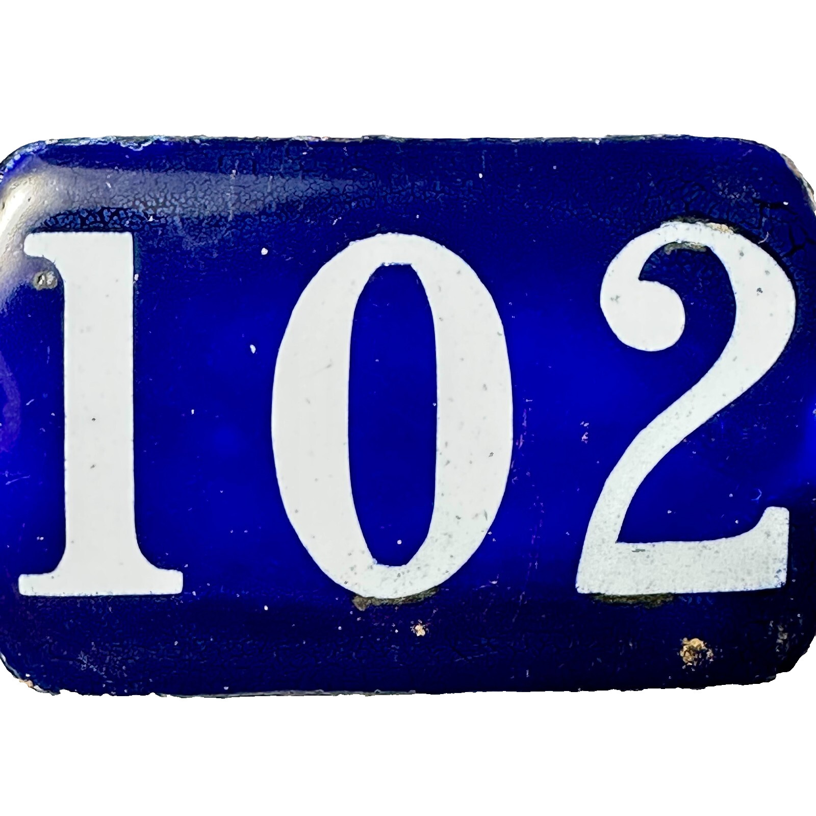 Antique #102 Porcelain House/Apartment Number Tag Sign French Style Cobalt White