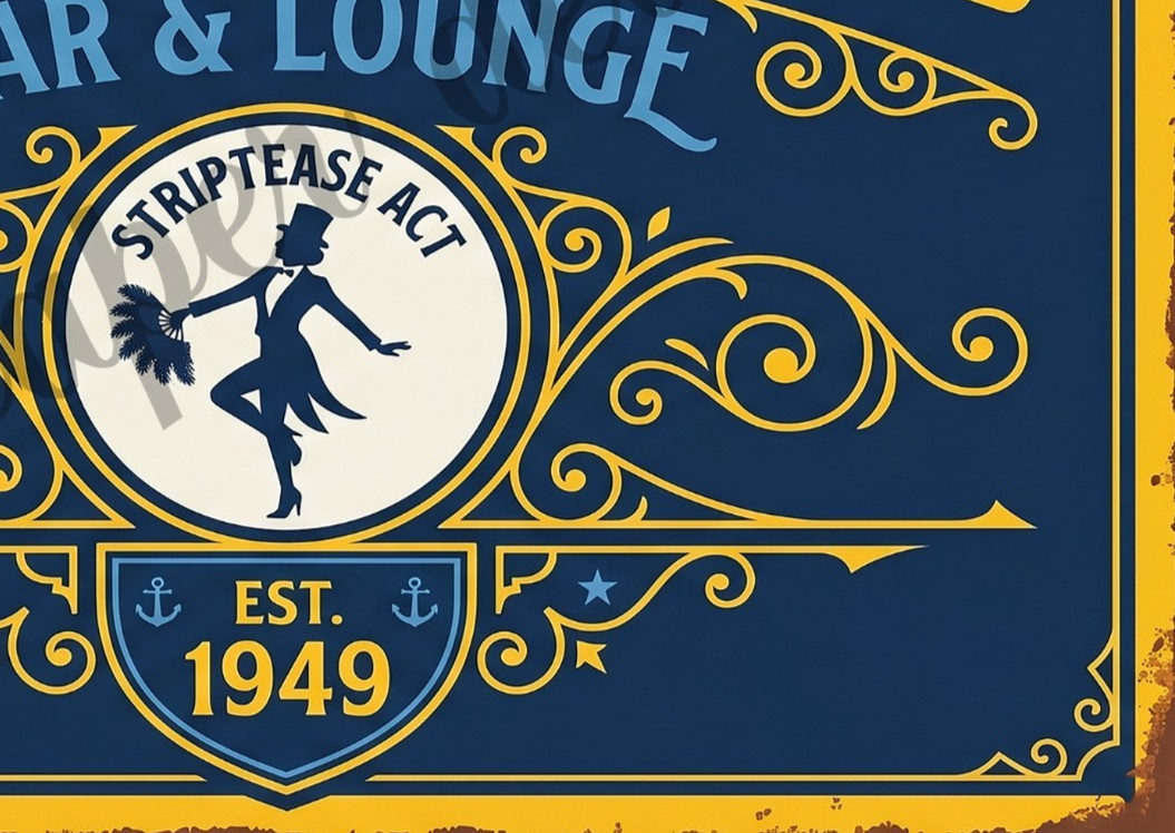 Vintage Advertising Sign Print Blue Velvet Bar Retro 1940s, 5″ x 7″ Accent Print