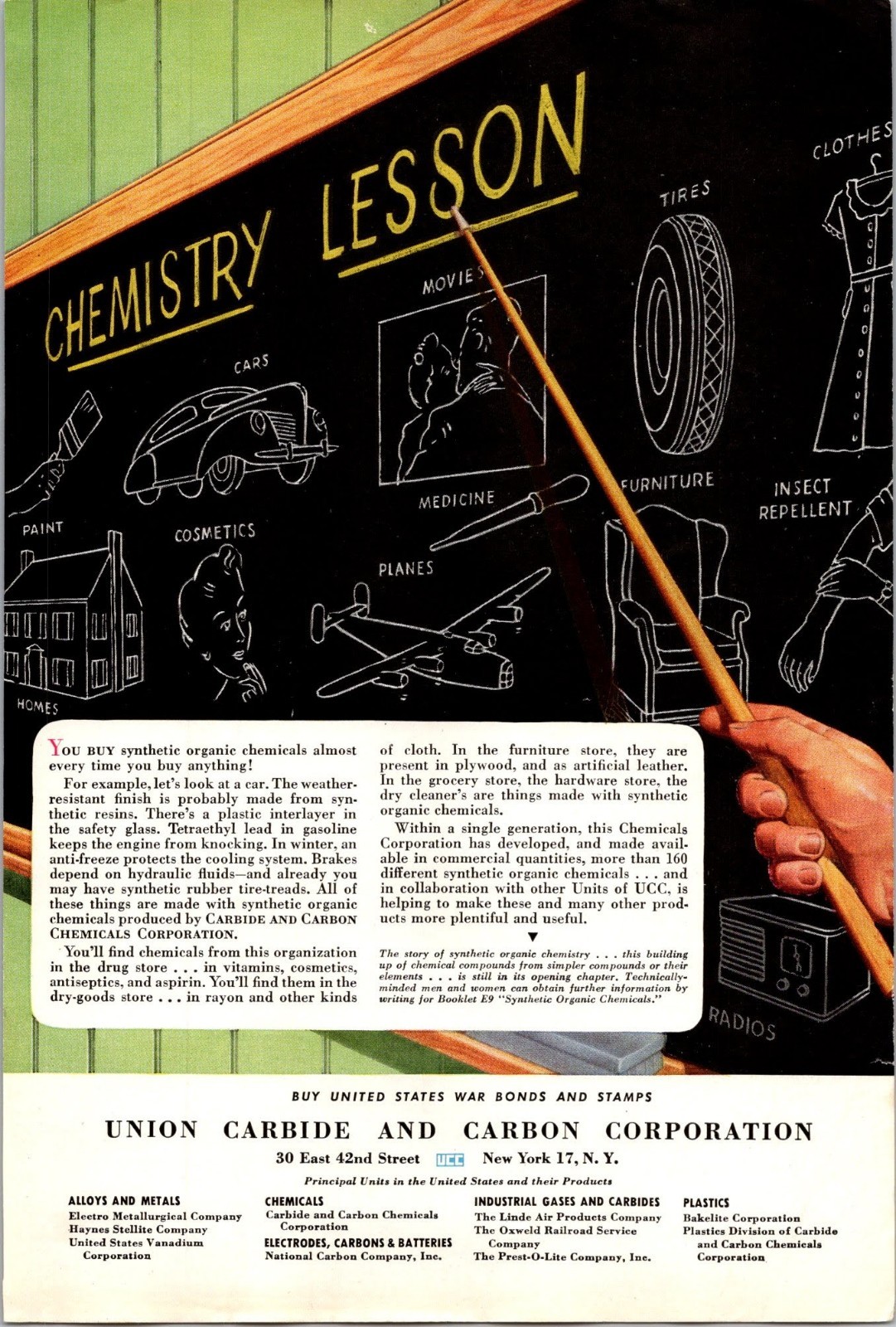1944 Union Carbide And Carbon Company Vintage Color Print Ad Ephemera WWII