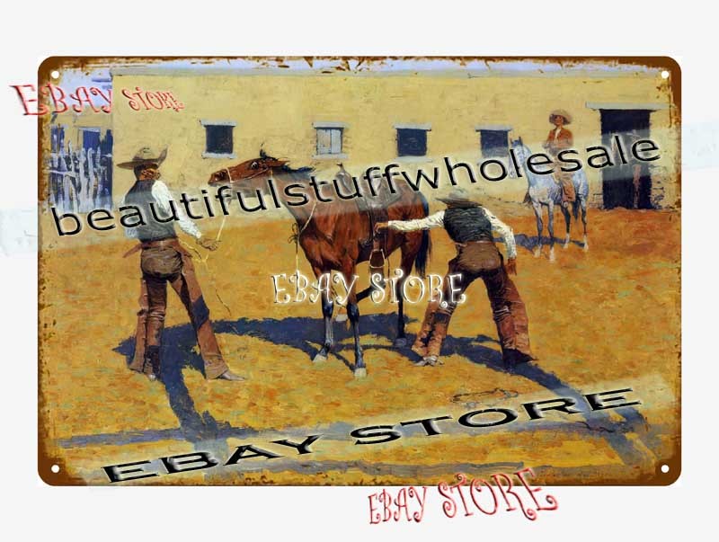 Frederic Remington 1903 His First Lesson open range art Tin Sign home decor