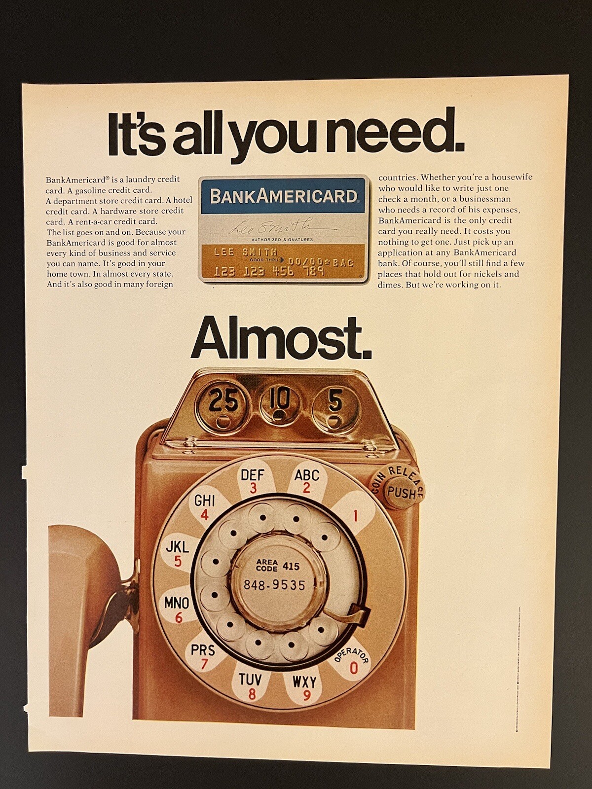 Bank Americard 1970 Life Print Add Pay Phone