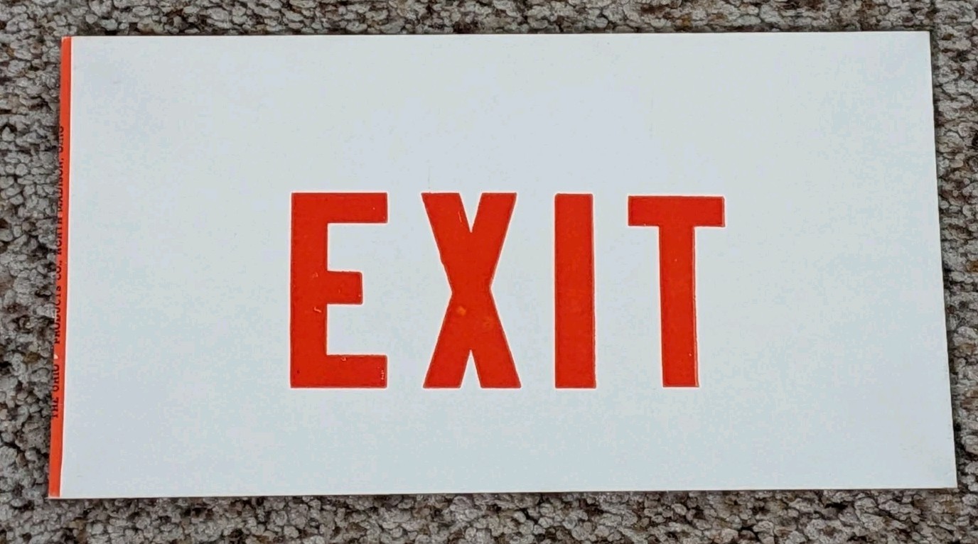 ANTIQUE Vintage 1940s ? Cardboard EXIT Sign WHITE w/ RED Letters 4.75″ x 8.75″
