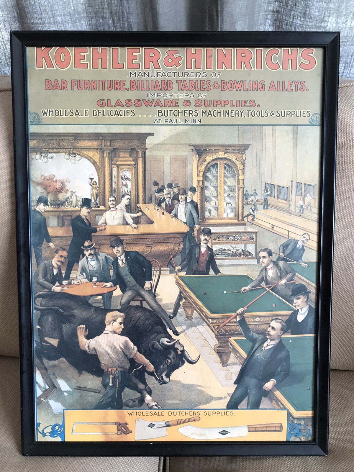 Koehler & Hinrichs Framed 1901 Advertising Poster St. Paul Minn Reprint Repro
