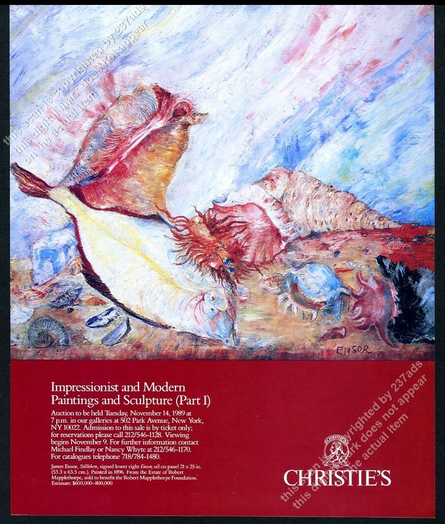 1989 James Ensor Stilleben 1896 painting Christie’s vintage print ad
