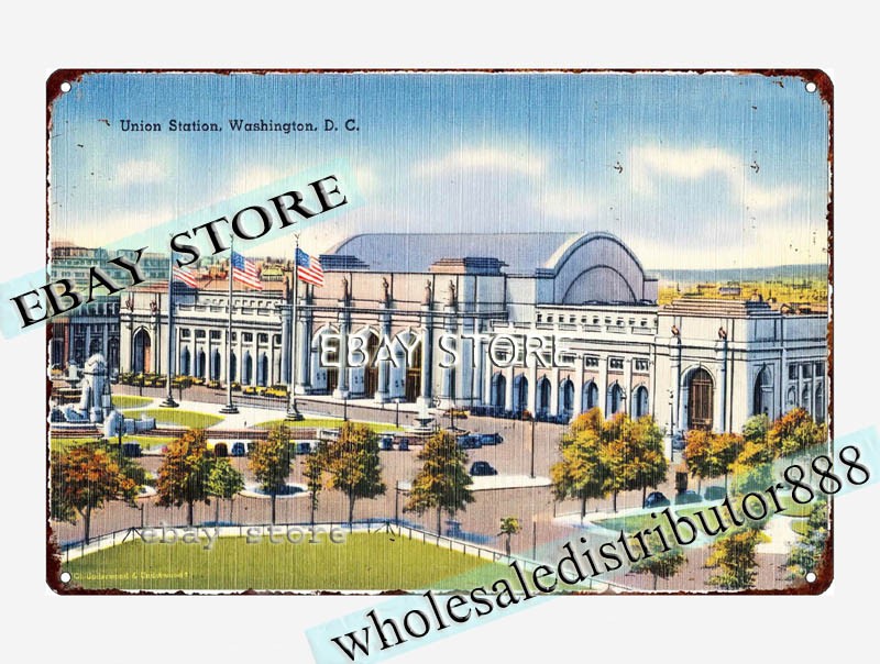 1930-45 Union Station, Washington, D. C. tin sign man cave wall indoor