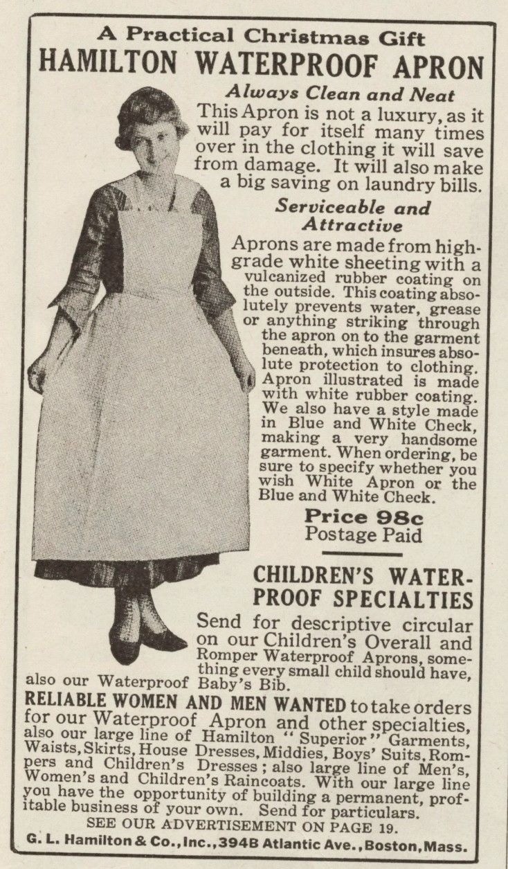 Hamilton Waterproof Apron Vintage Print Ad 1917 G L Hamilton & Co. Boston MA u