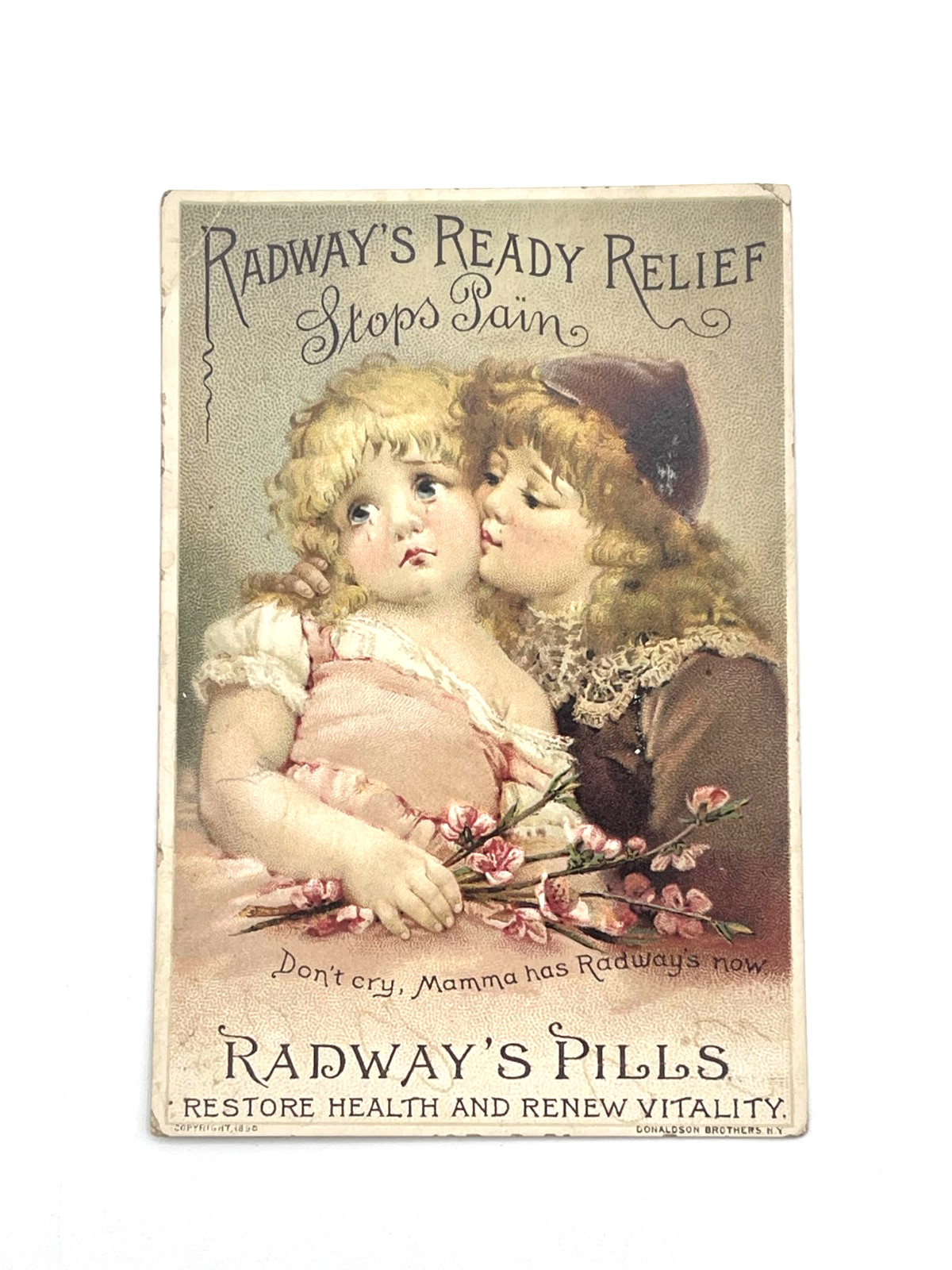 1890 Victorian Trade Card Radway’s Ready Relief Pills Donaldson Bros. Children