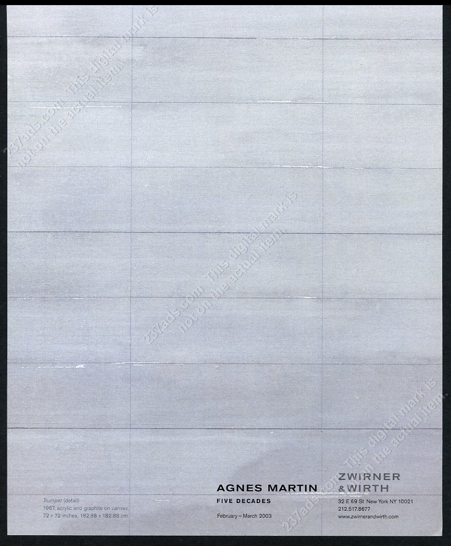 2003 Agnes Martin 1967 painting NYC gallery show vintage print ad