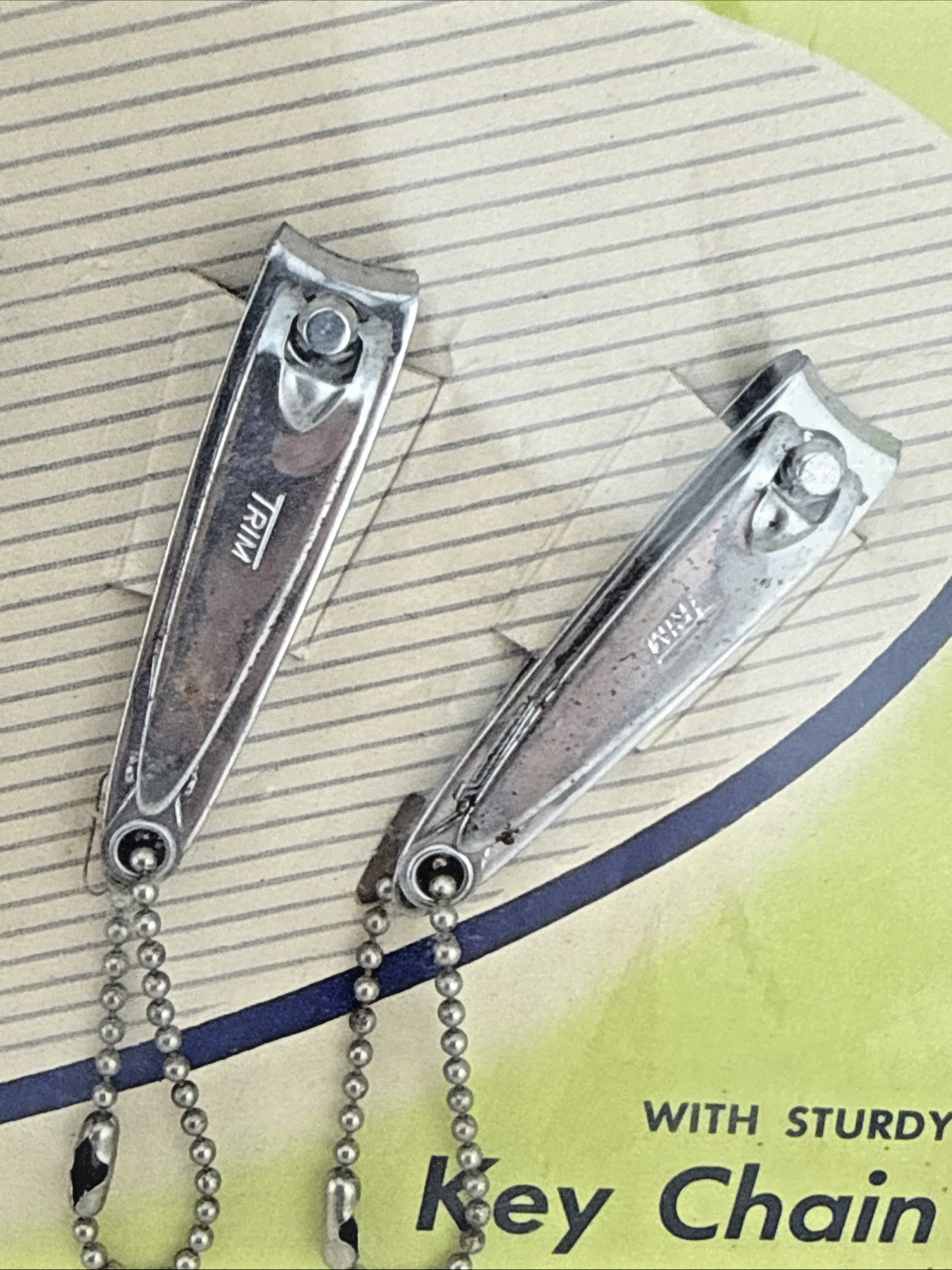 Vtg Novelty Key Chain TRIM Nail Clipper Chrome Plate Original Store Display of 6