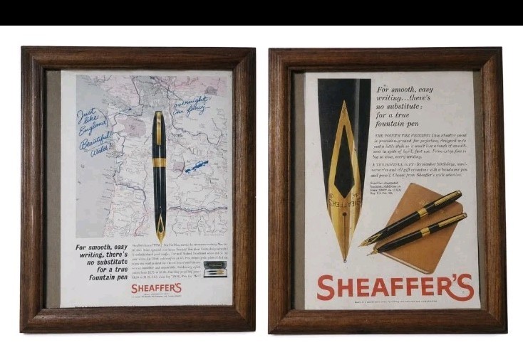 2 Sheaffer Fountain Pens Print Ads 1961 in Vintage 8×10″ frame PFM & Imperial IV
