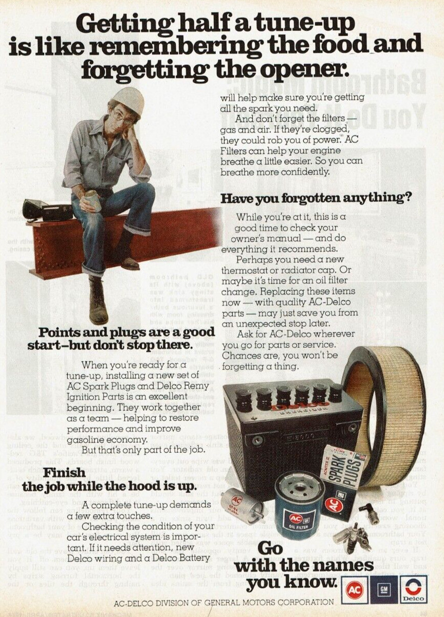 1977 Vintage Print Ad Go With Names You know AC Spark Plugs Delco Remy Ignition