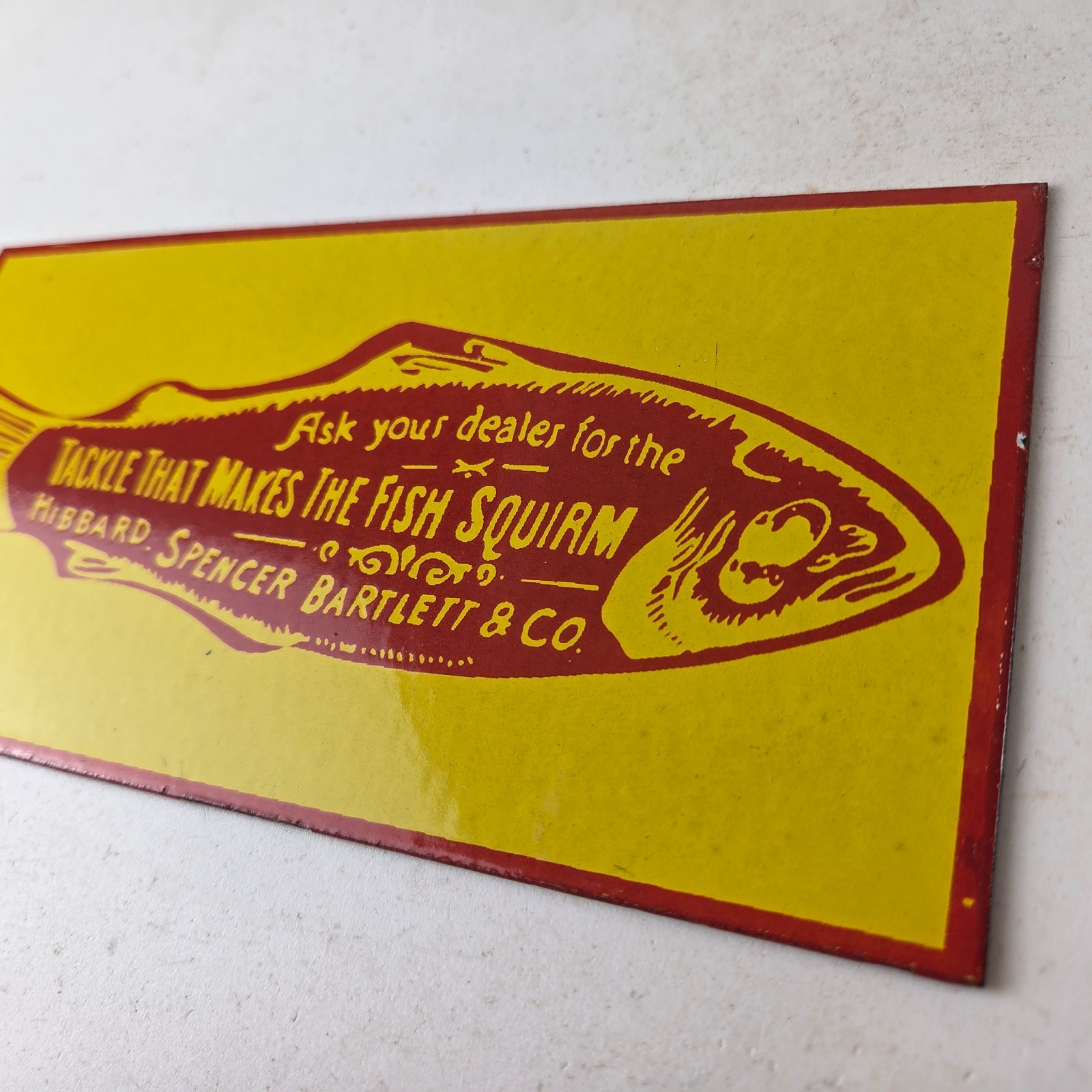 Vintage Fish Tackle Sign – Fishing Dealers Porcelain Advertising Sign