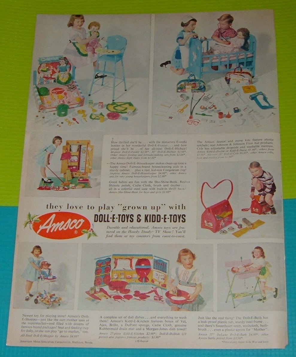 1953 TOY AD~AMSCO DOLL-E-HOUSEKEEPER KIDD-E-KITCHEN Featured on Howdy Doody
