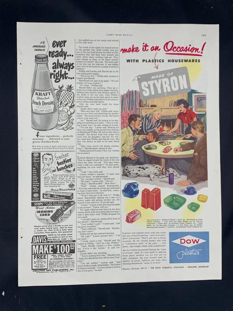 Magazine Ad* – 1949 – Dow Plastics – STYRON – Mid Century Modern – (#2)