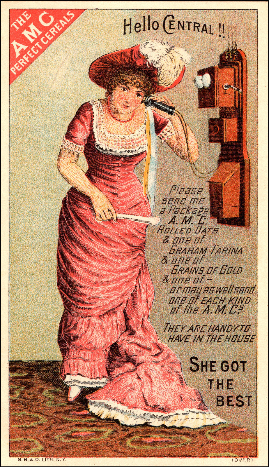 AMC Cereal Akron Milling Trade Card,Woman at Telephone,Very Nice