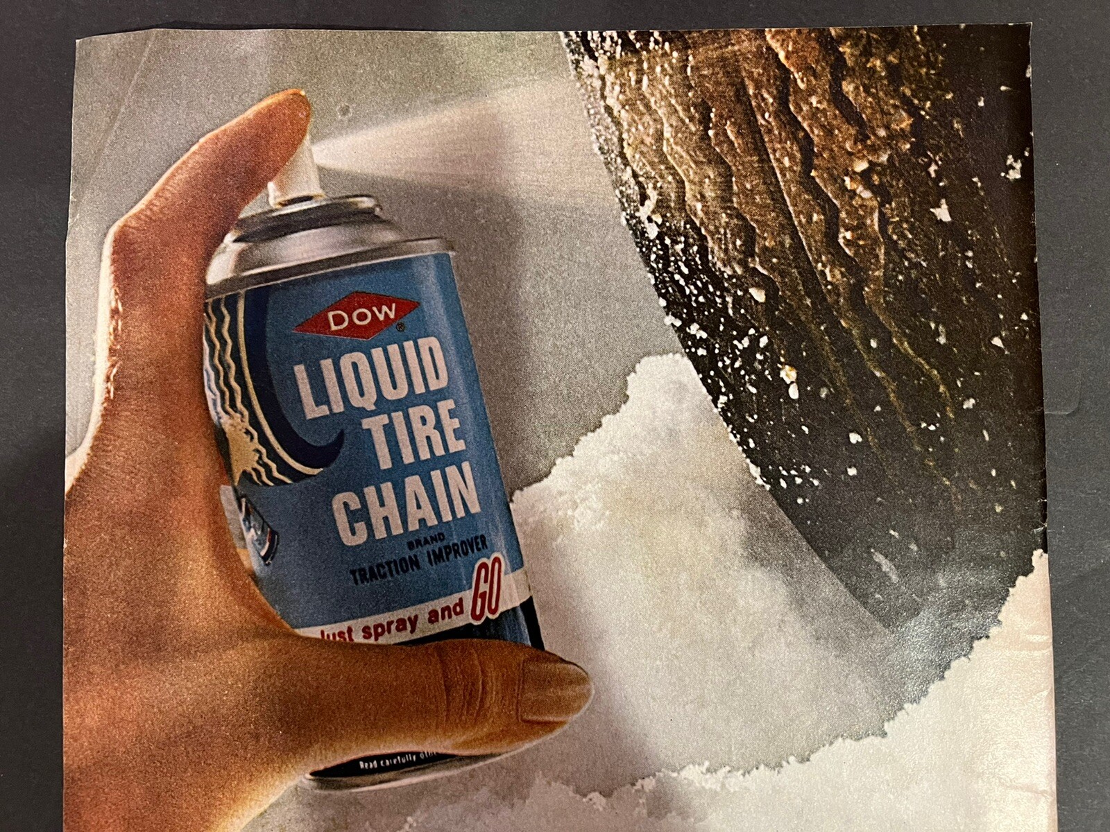 Vtg 1960s AD, DOW Liquid Tire Chain Traction Improver, DOW Chemical Co