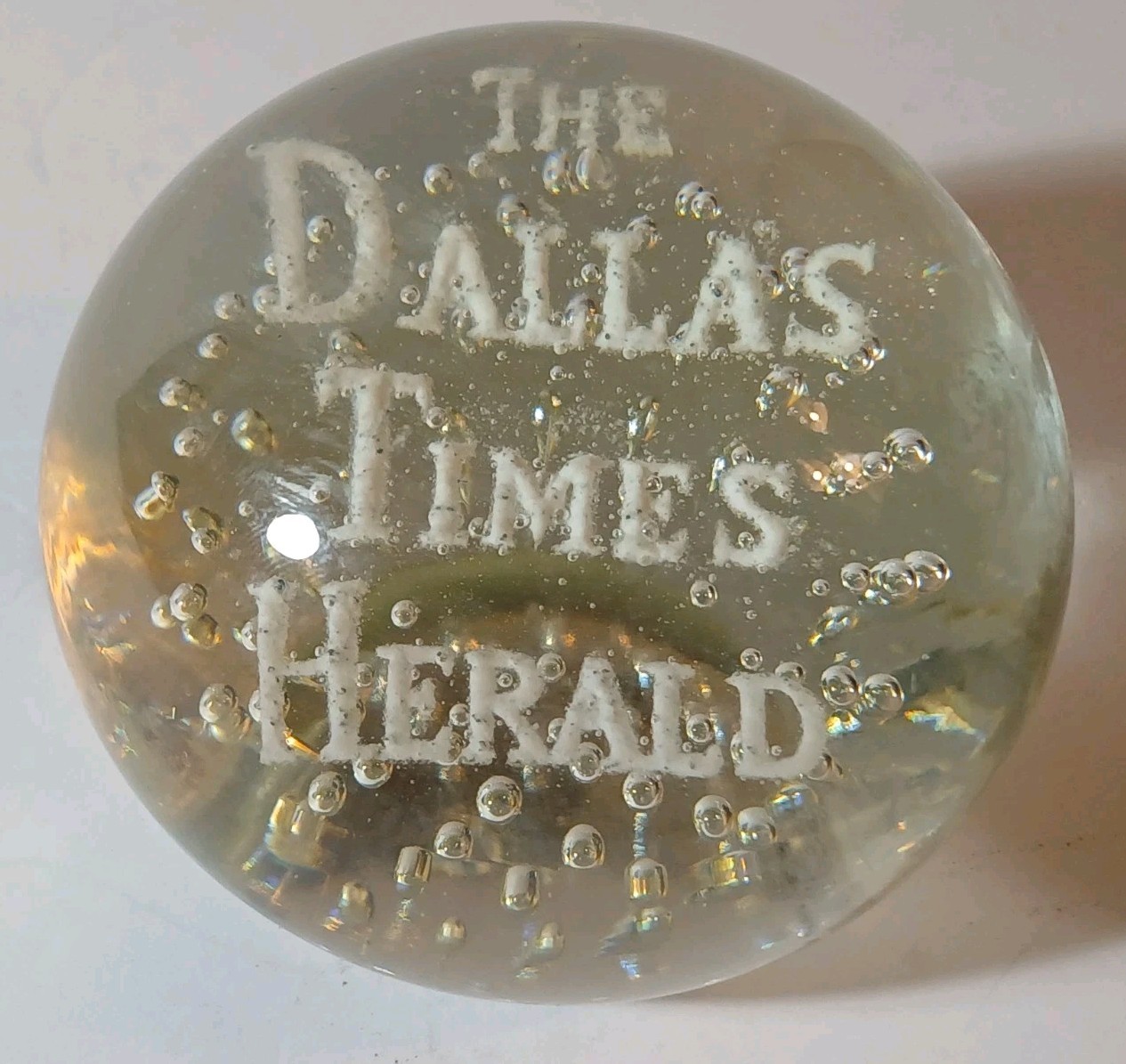 Vintage The Dallas Times Herald Newspaper Advertising HEAVY Glass Paperweight