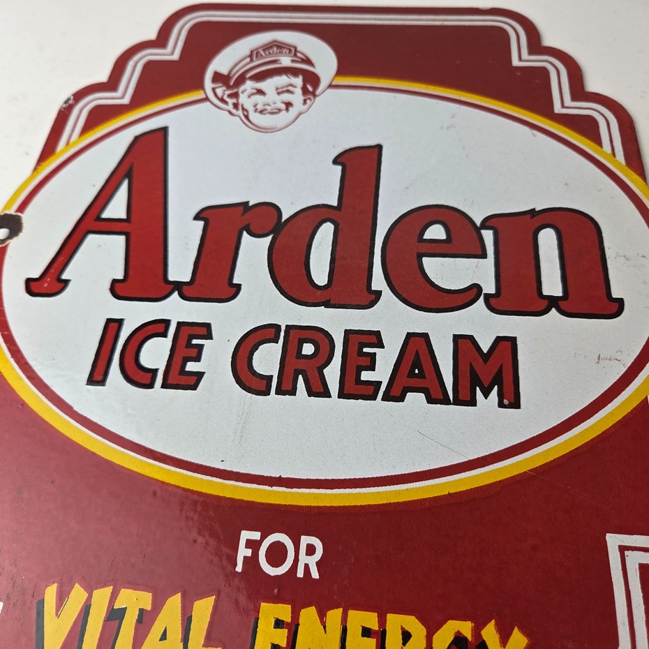 Vintage Arden Ice Cream Porcelain Sign – Gas Pump Advertising Sale Sign